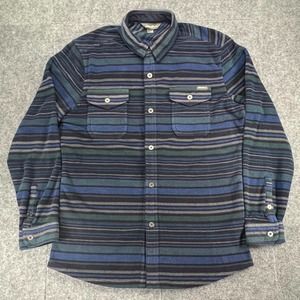 Eddie Bauer Flannel Shirt Mens Small Blue Stripe Long Sleeve Button Up Boho